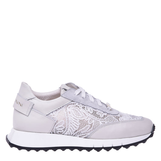 Sneakers en nappa et dentelle blanche