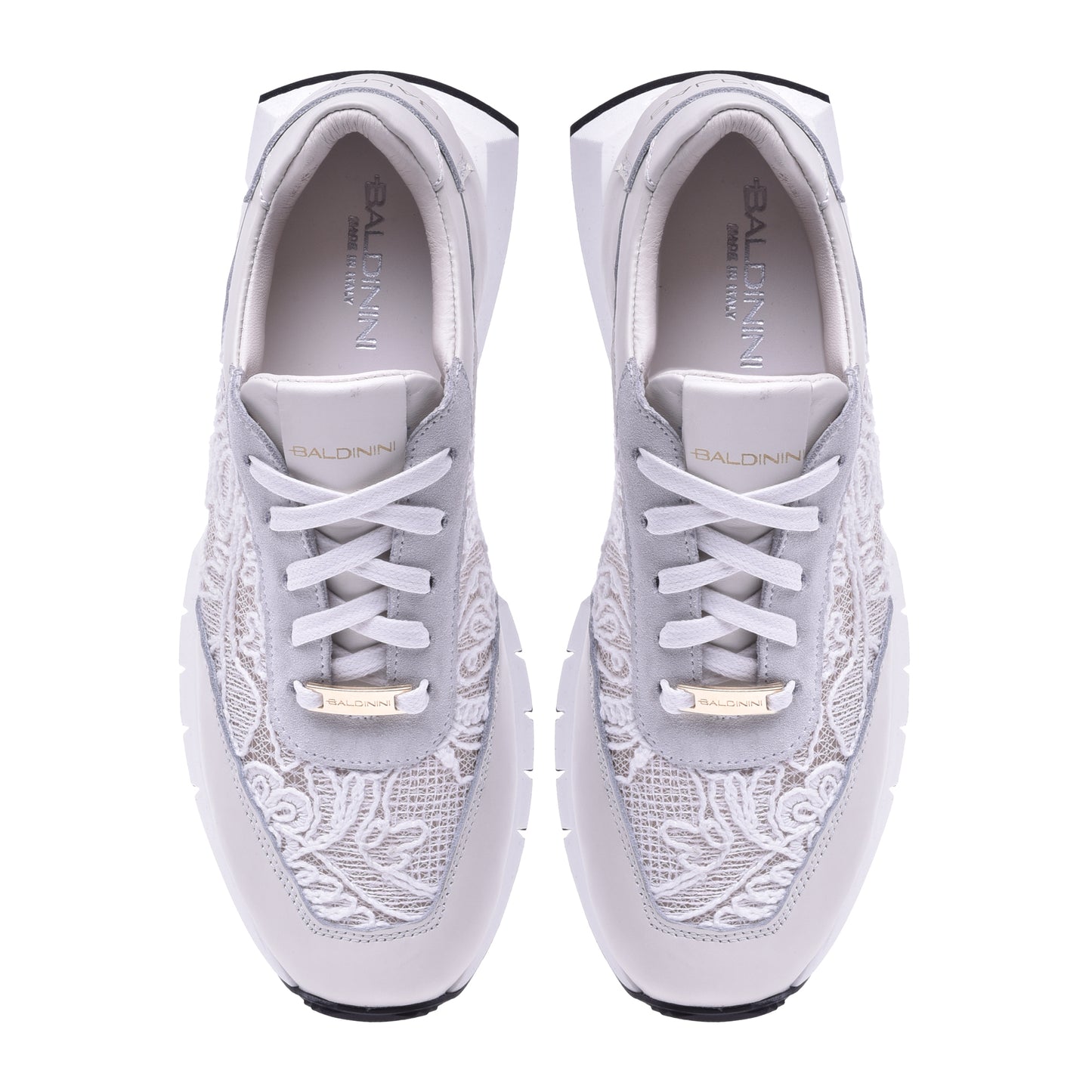 Sneakers en nappa et dentelle blanche