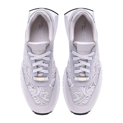 Sneakers en nappa et dentelle blanche