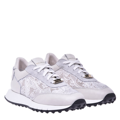 Sneakers en nappa et dentelle blanche