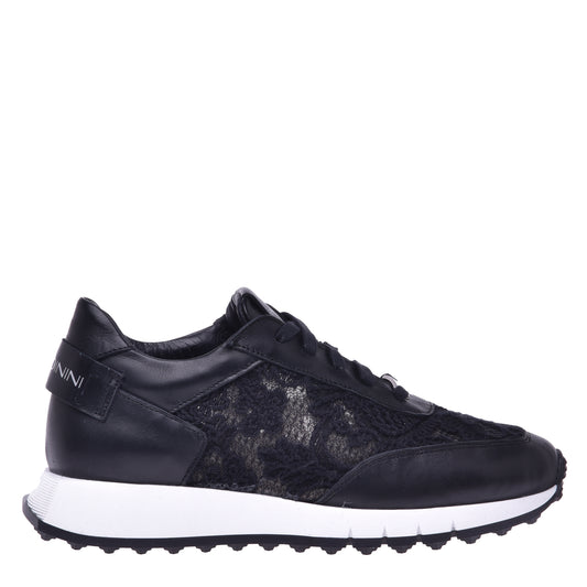 Sneakers en nappa et dentelle noire