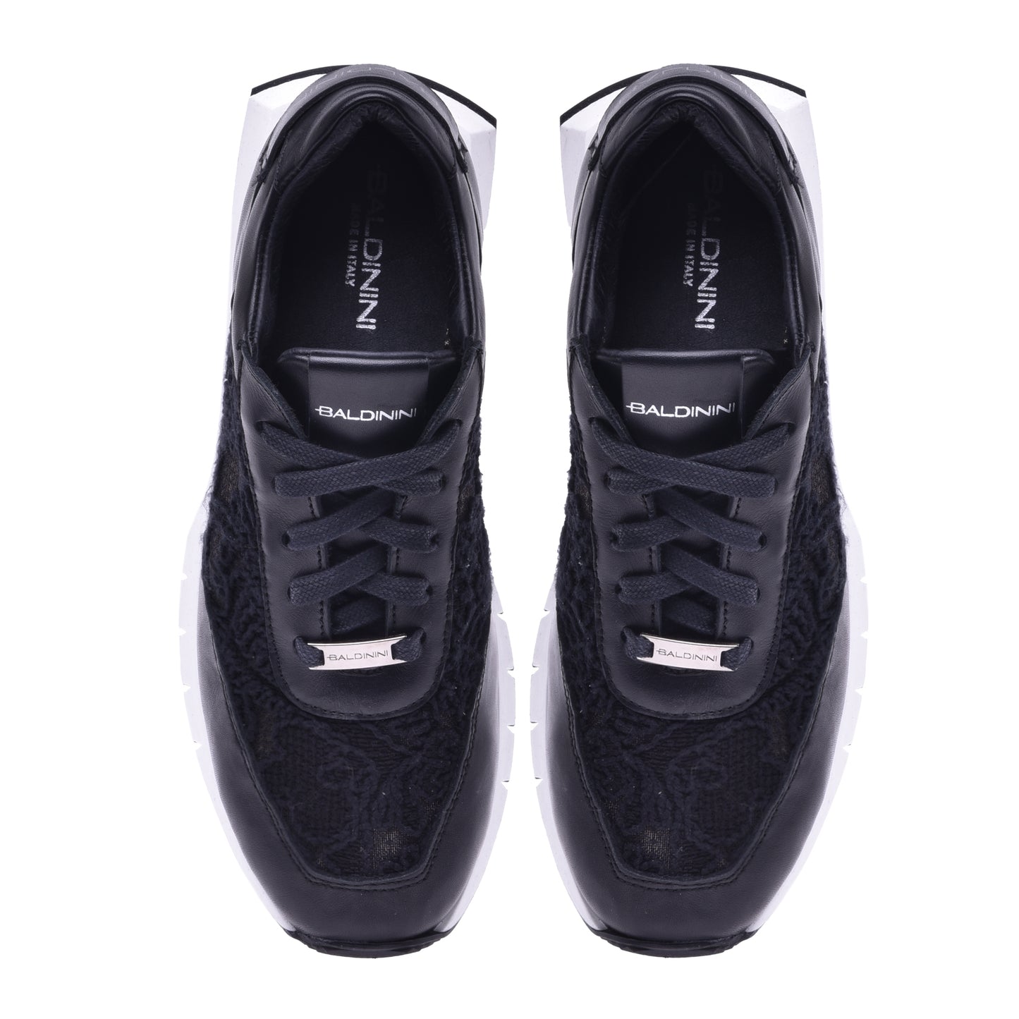Sneakers en nappa et dentelle noire
