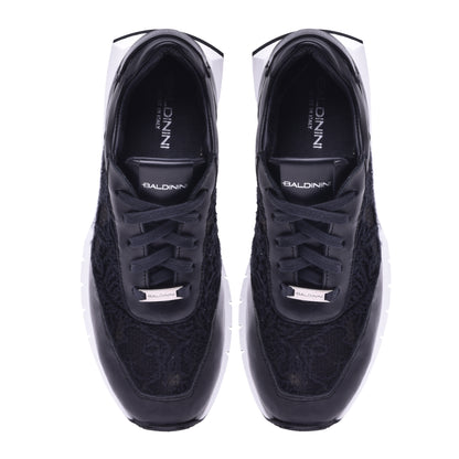 Sneakers en nappa et dentelle noire