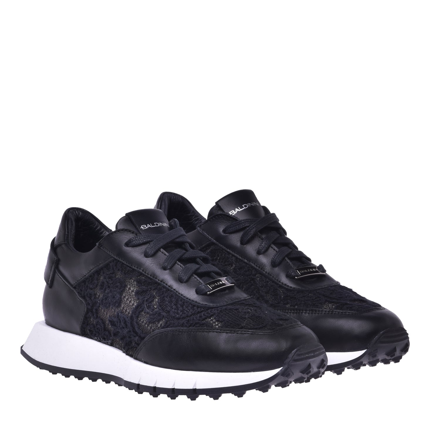 Sneakers en nappa et dentelle noire