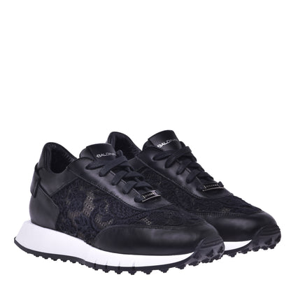 Sneakers en nappa et dentelle noire