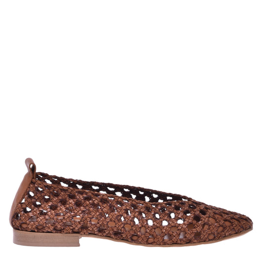 Ballerines en cuir de veau tressé marron