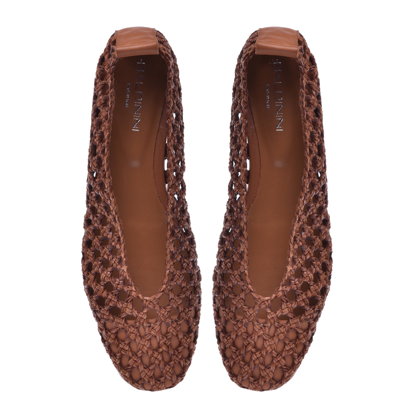 Ballerines en cuir de veau tressé marron