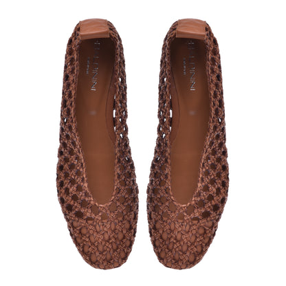 Ballerines en cuir de veau tressé marron