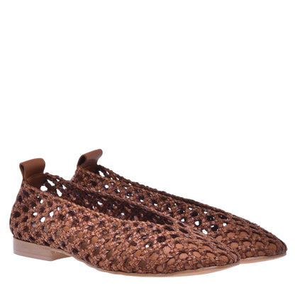 Ballerines en cuir de veau tressé marron