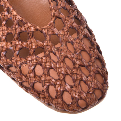 Ballerines en cuir de veau tressé marron