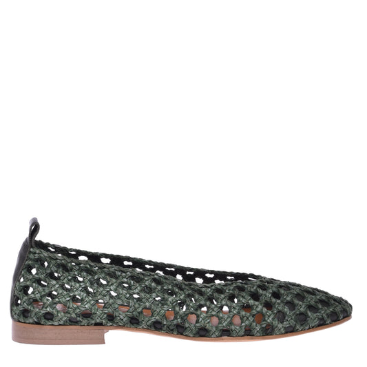 Ballerines en cuir de veau tressé vert