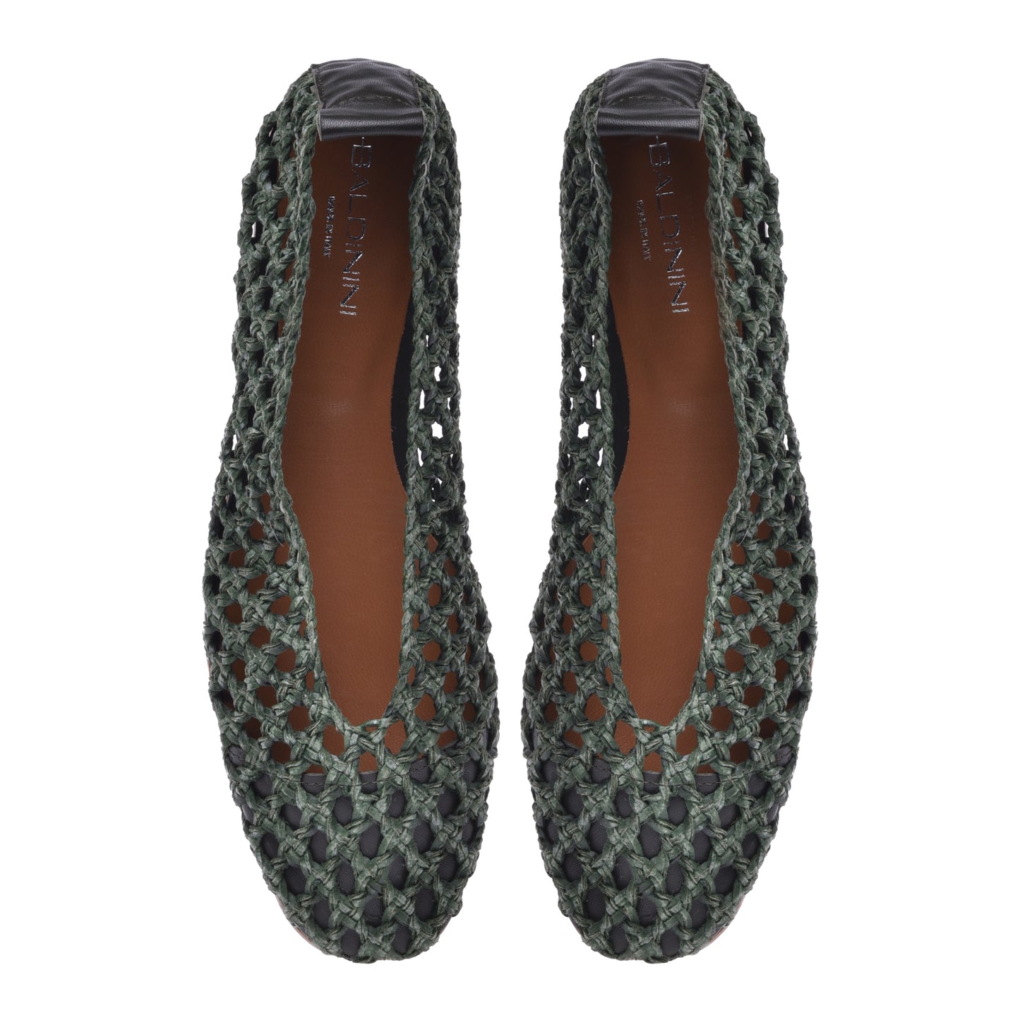 Ballerines en cuir de veau tressé vert
