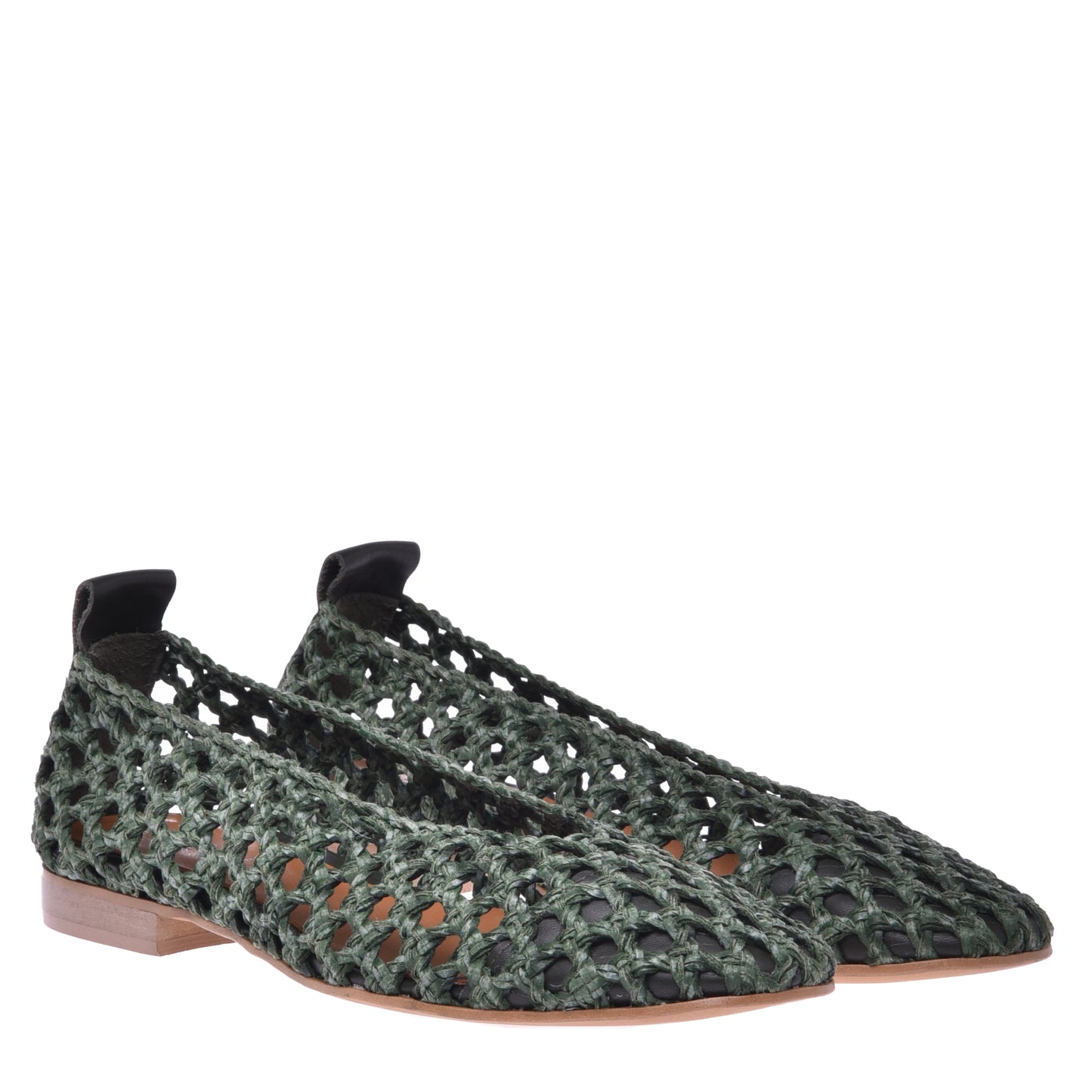 Ballerines en cuir de veau tressé vert