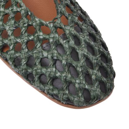 Ballerines en cuir de veau tressé vert