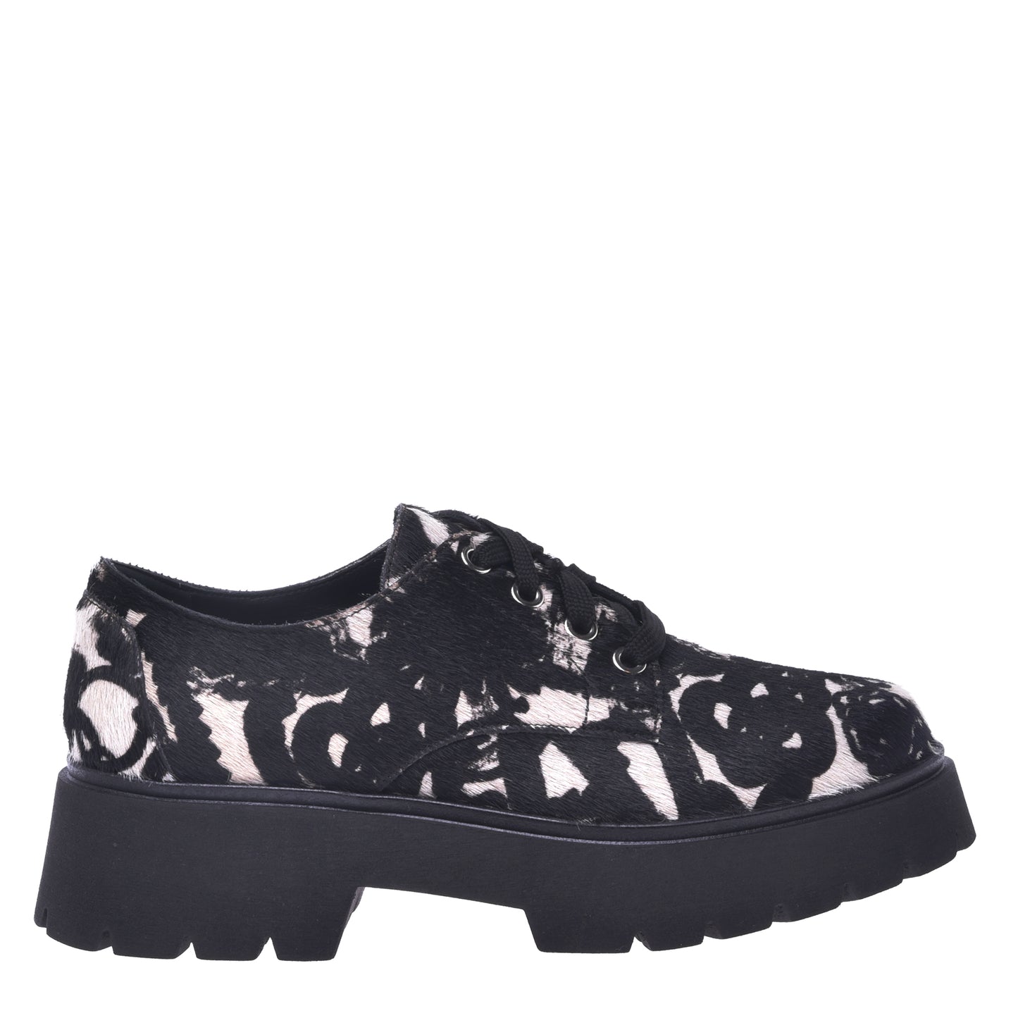 Derby in pony hair calf with black and white print