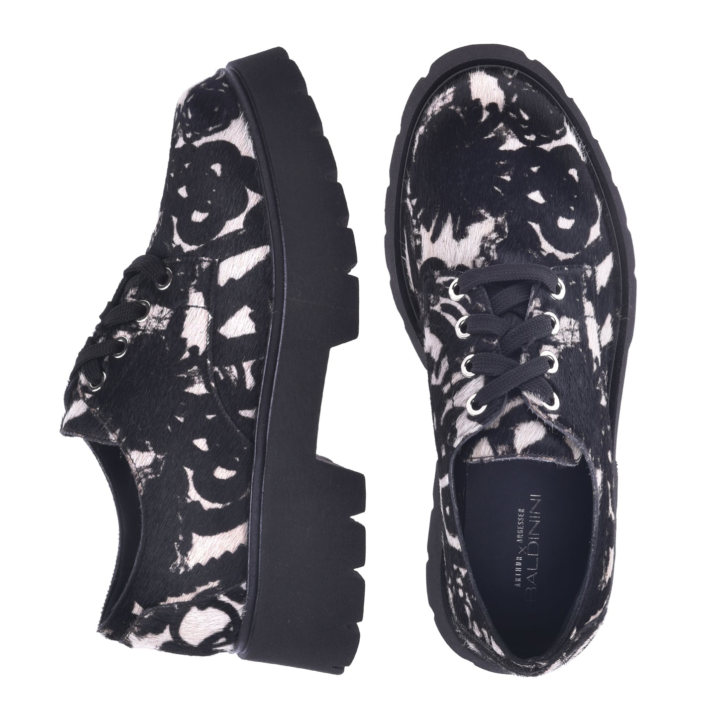 Derby in pony hair calf with black and white print