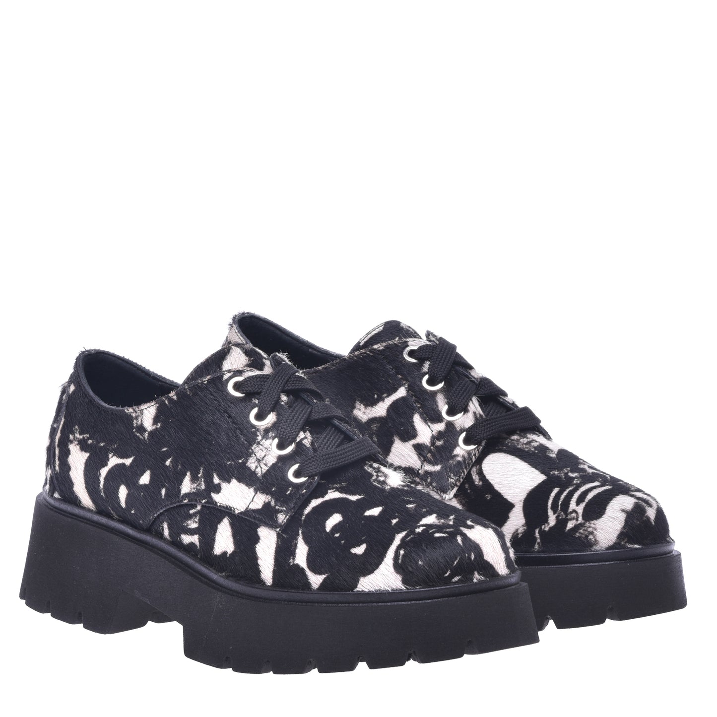 Derby in pony hair calf with black and white print