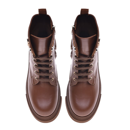 Brown calfskin ankle boots