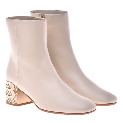 Beige calfskin ankle boots