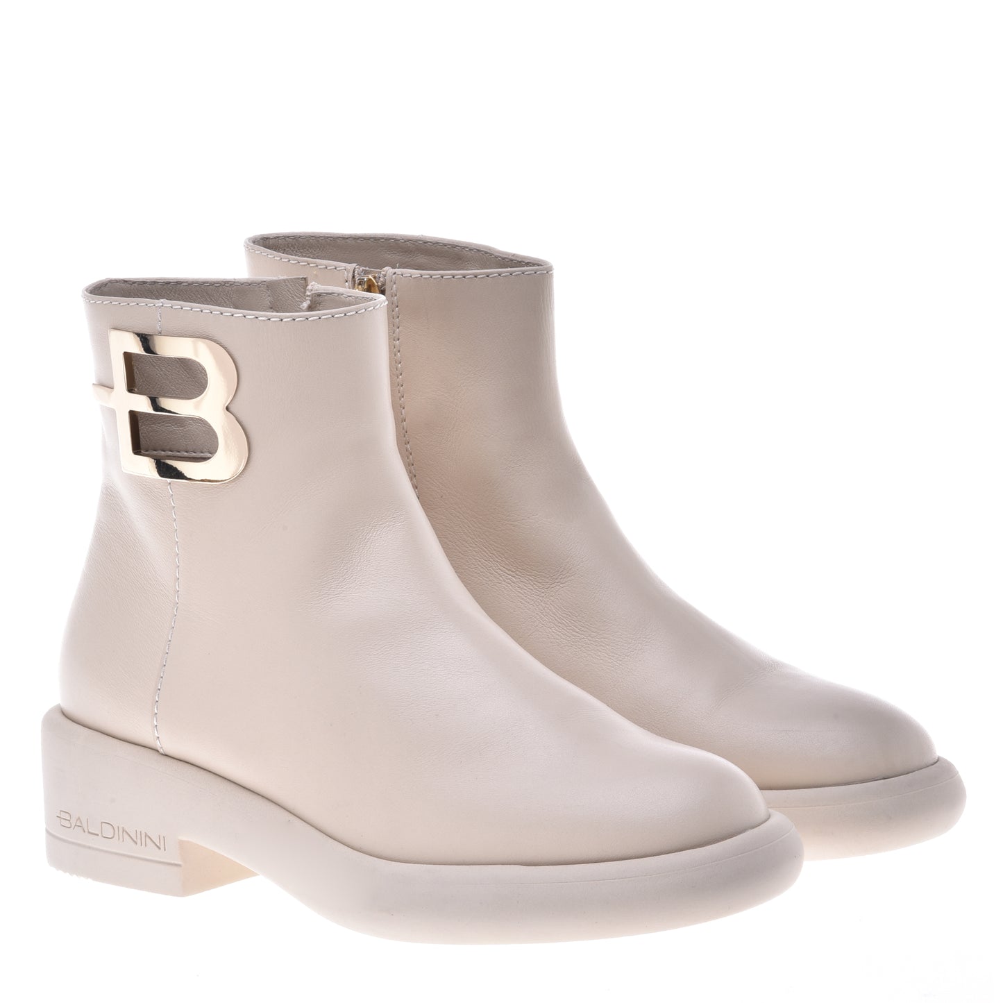 Beige calfskin ankle boots