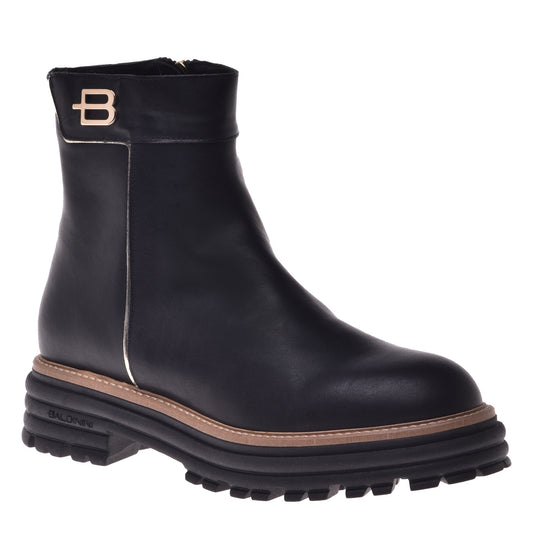 Black and platinum calfskin ankle boots