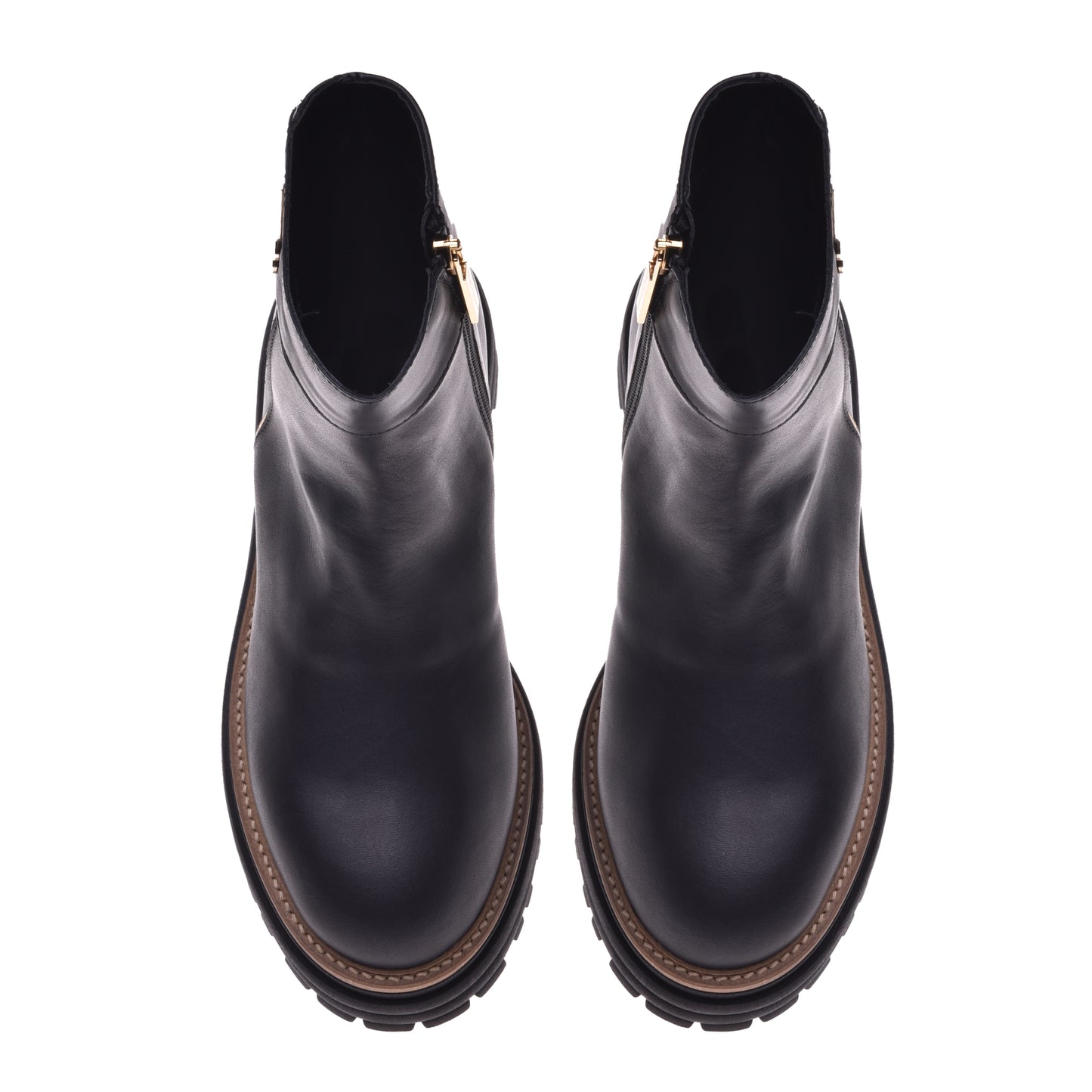Black and platinum calfskin ankle boots
