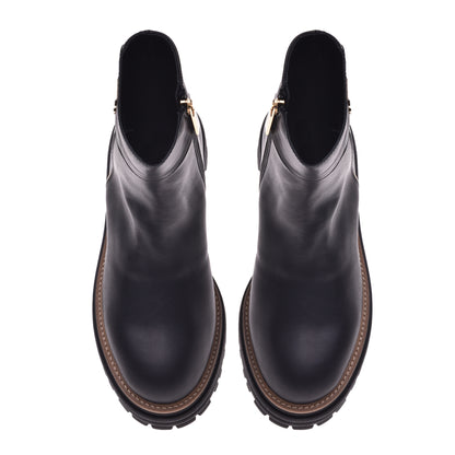 Black and platinum calfskin ankle boots