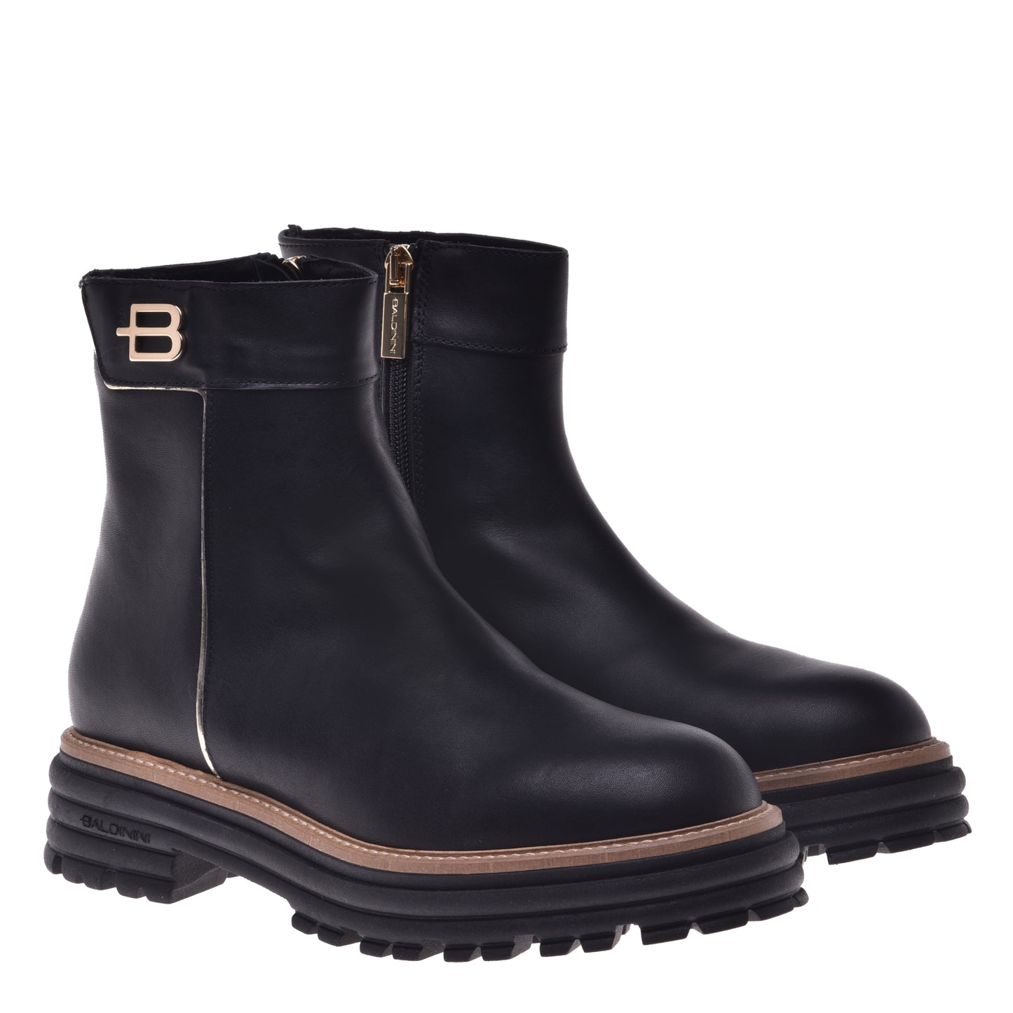 Black and platinum calfskin ankle boots