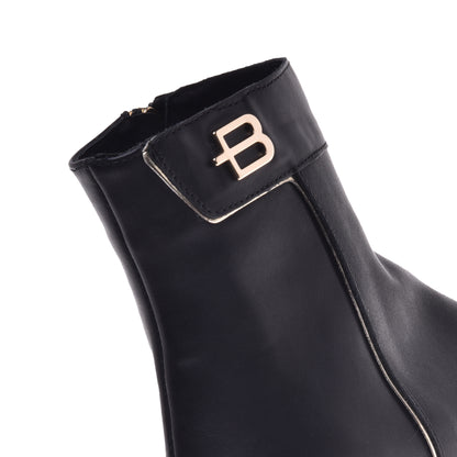 Black and platinum calfskin ankle boots