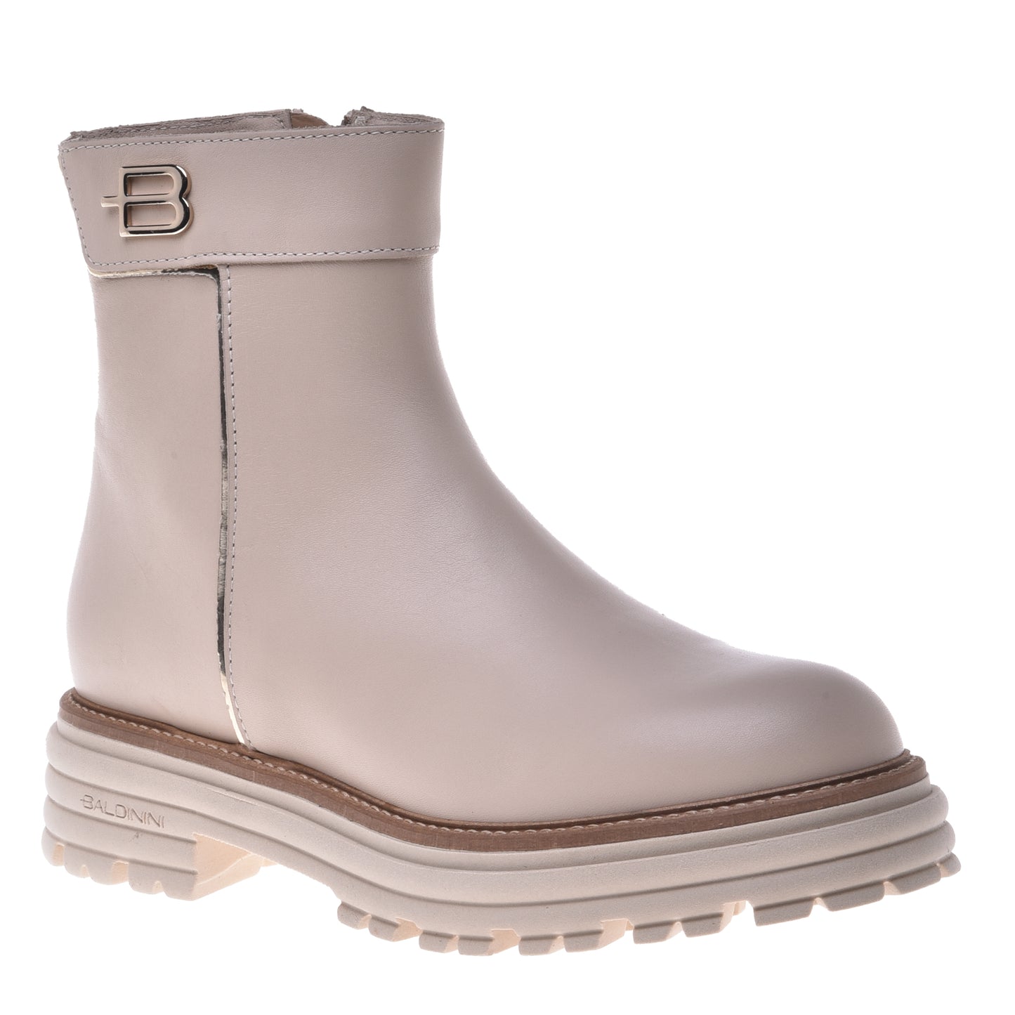 Beige and platinum calfskin ankle boots