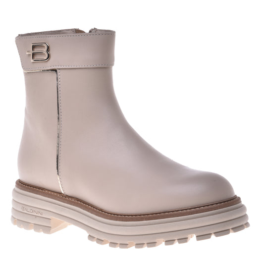 Beige and platinum calfskin ankle boots