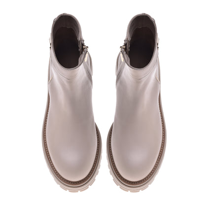 Beige and platinum calfskin ankle boots