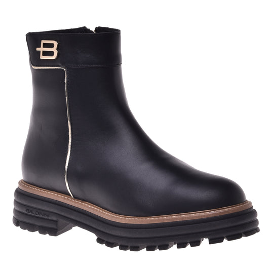 Black and platinum calfskin ankle boots