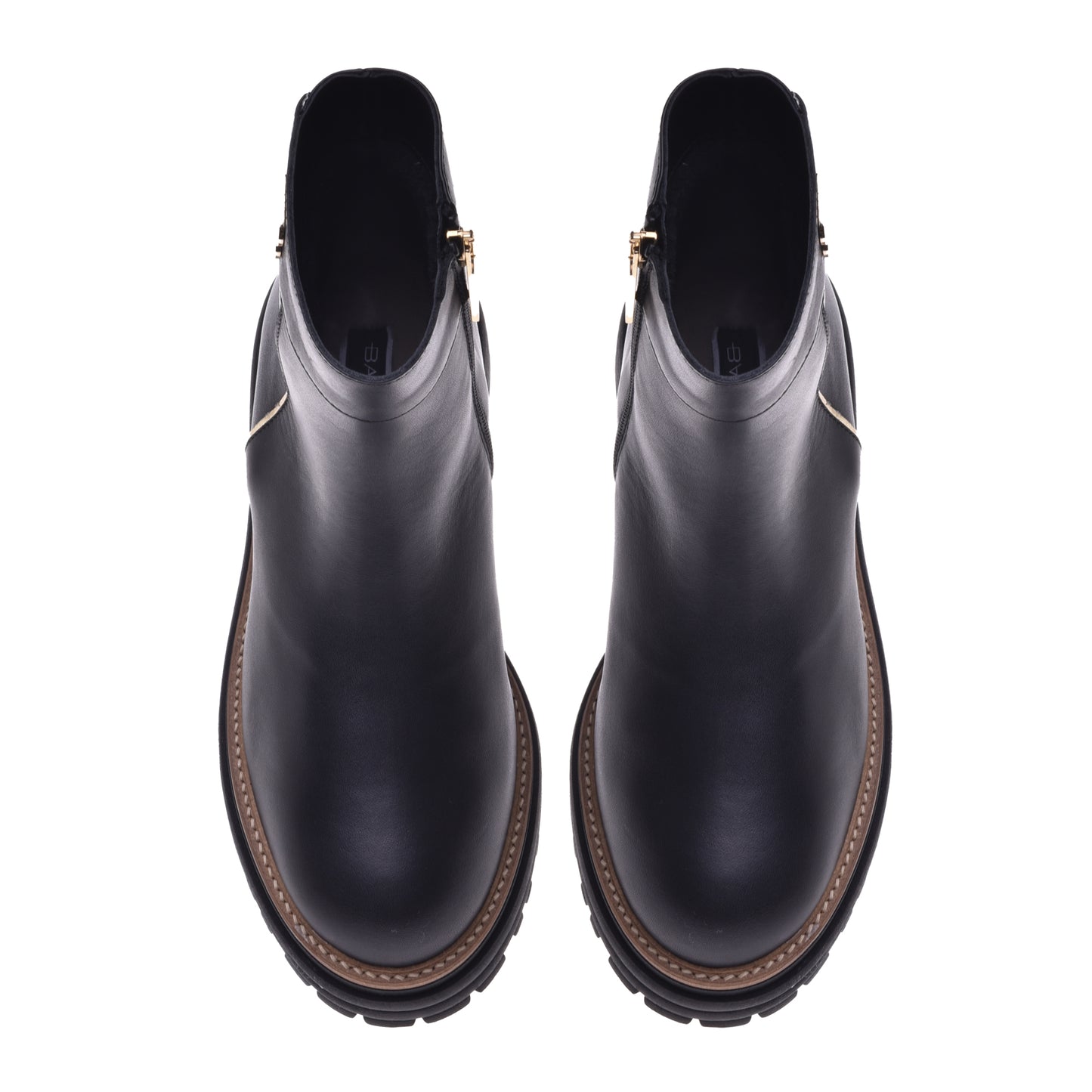 Black and platinum calfskin ankle boots