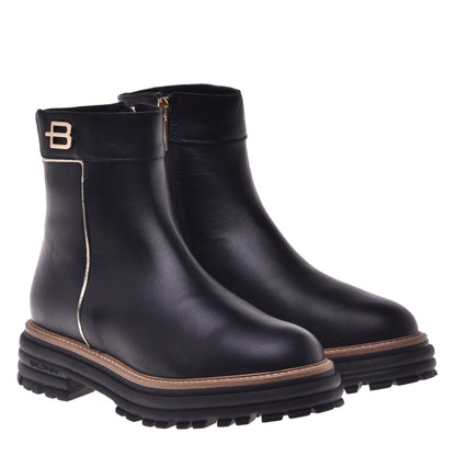 Black and platinum calfskin ankle boots