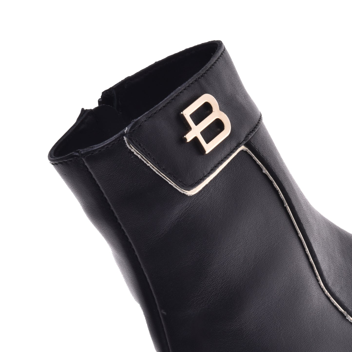 Black and platinum calfskin ankle boots