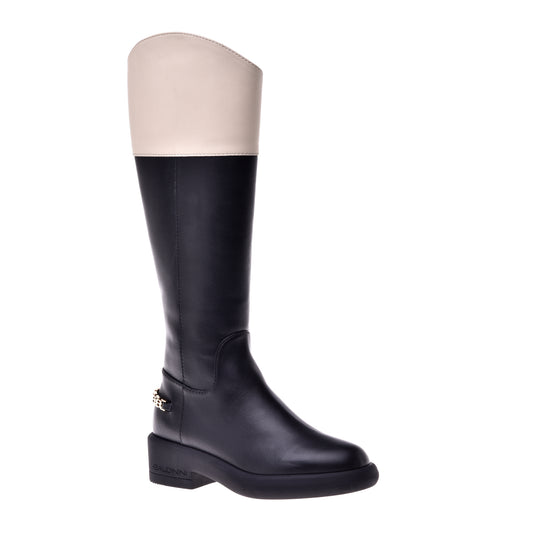 Botte noir et beige en cuir de veau