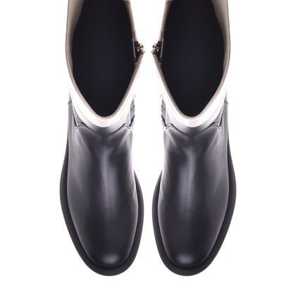 Botte noir et beige en cuir de veau