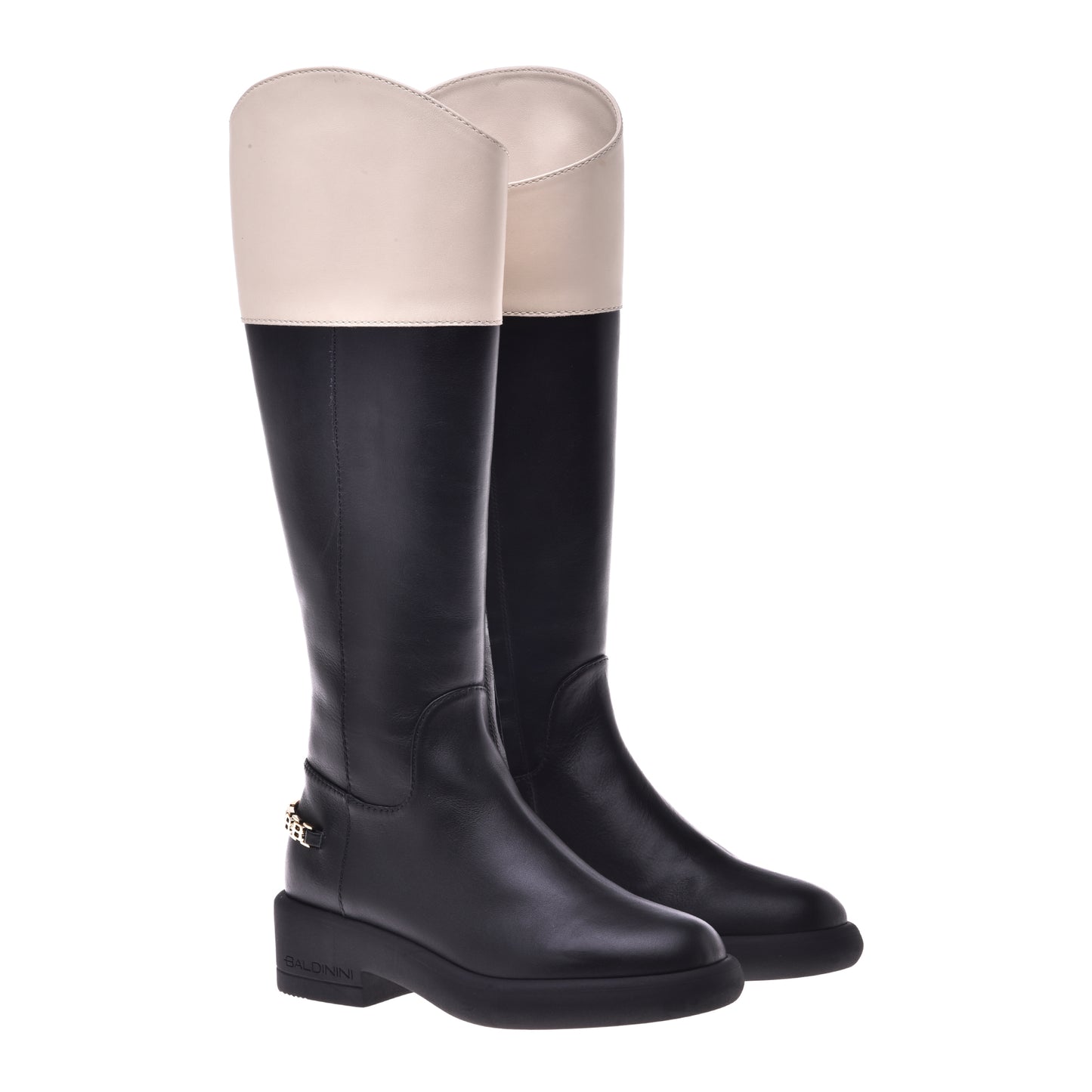 Botte noir et beige en cuir de veau