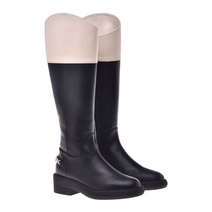 Botte noir et beige en cuir de veau