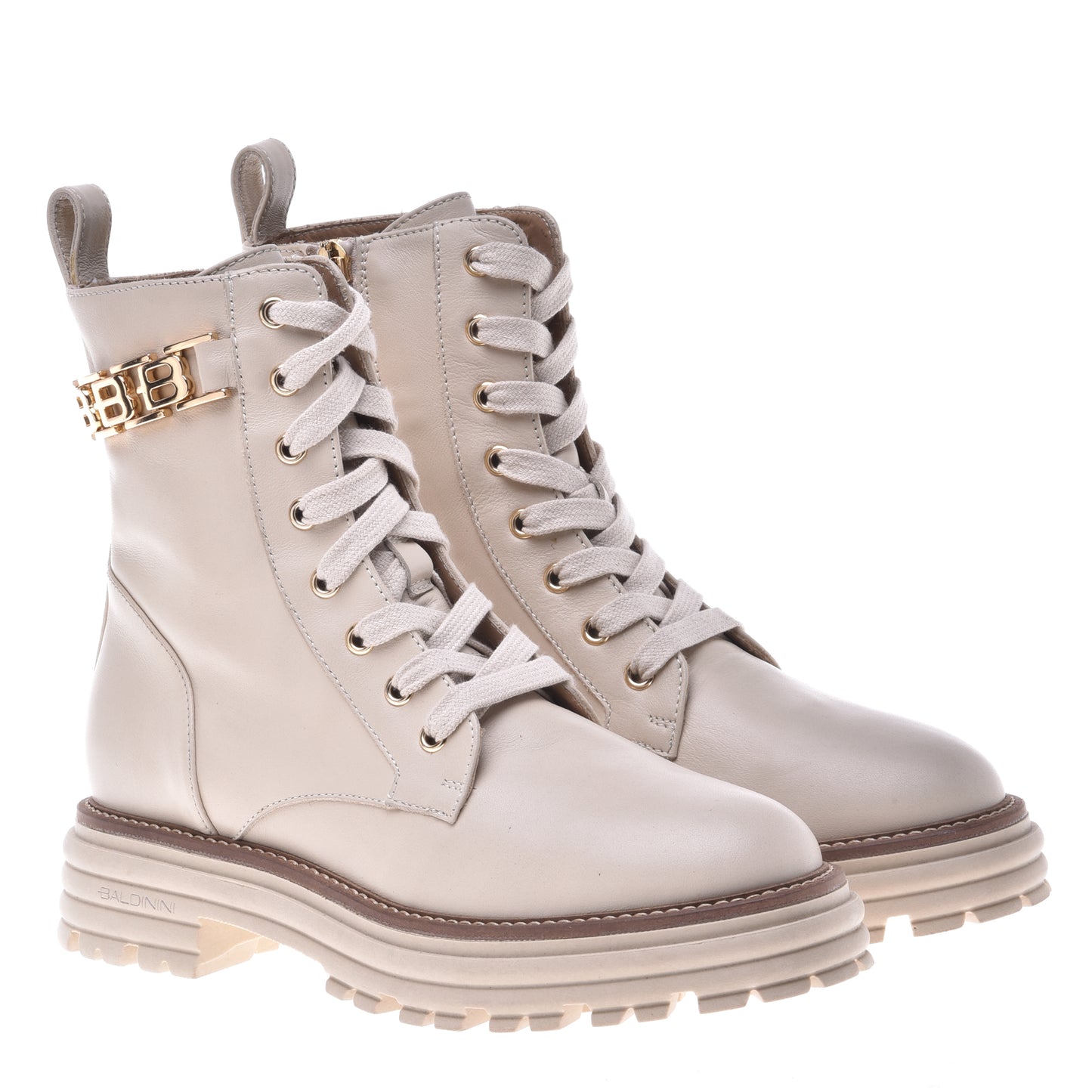Beige calfskin ankle boots