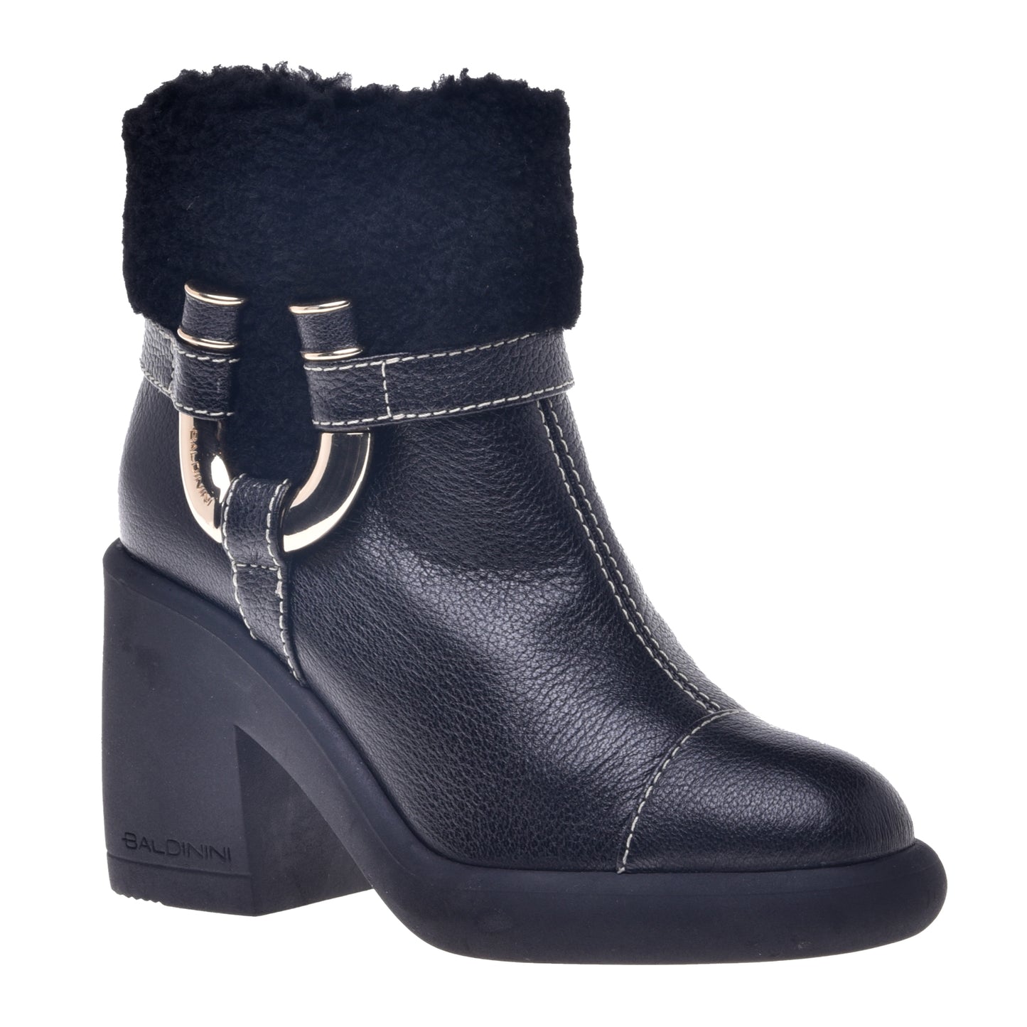 Black leather ankle boot