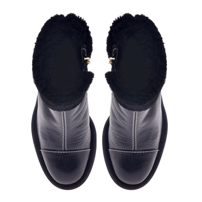 Black leather ankle boot