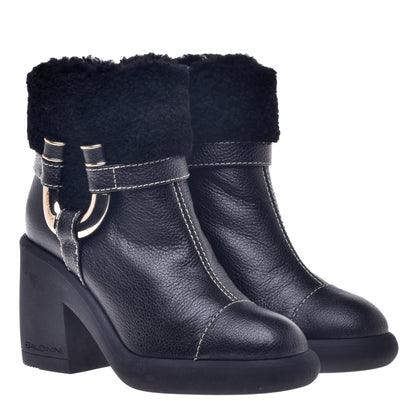 Black leather ankle boot