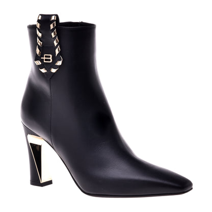 Black and platinum calfskin ankle boots