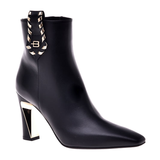 Black and platinum calfskin ankle boots