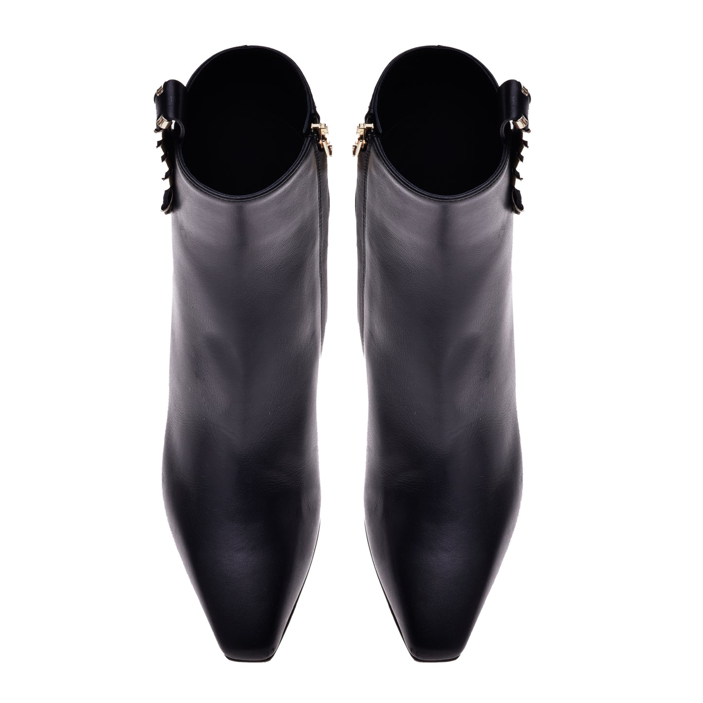 Black and platinum calfskin ankle boots
