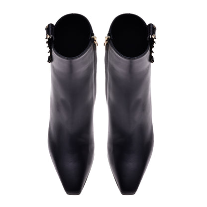 Black and platinum calfskin ankle boots