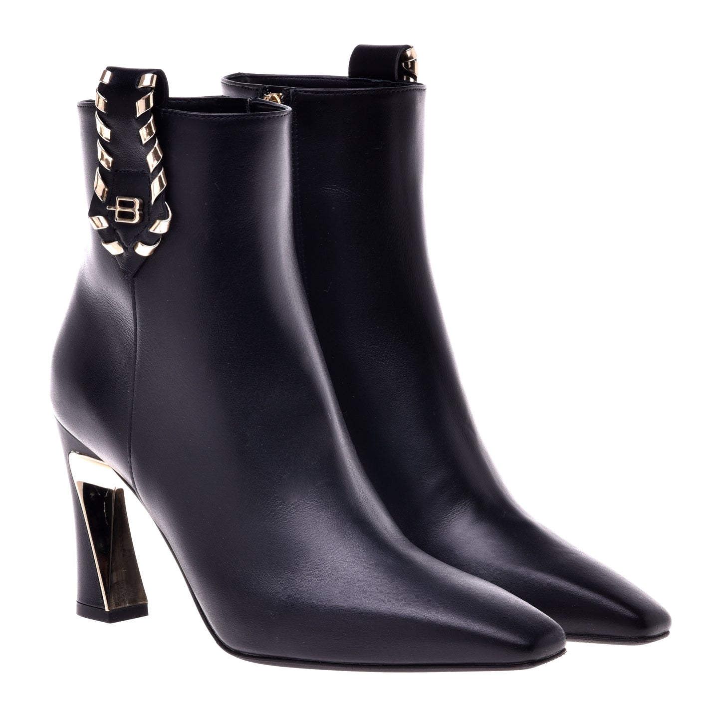 Black and platinum calfskin ankle boots