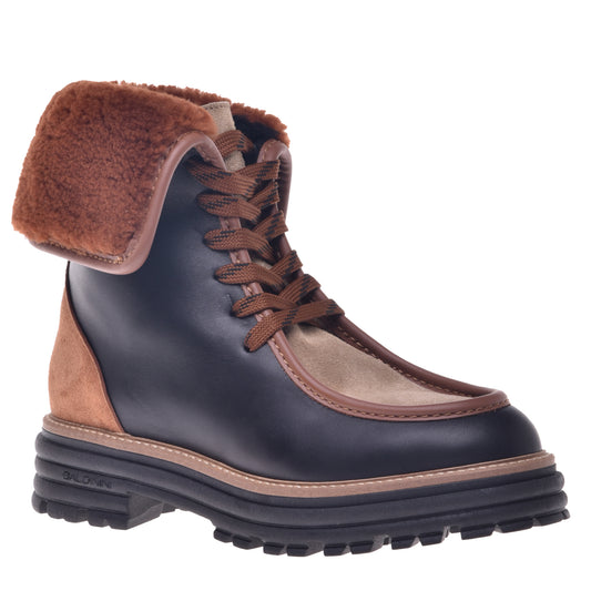 Leather ankle boot in black, mud and brown